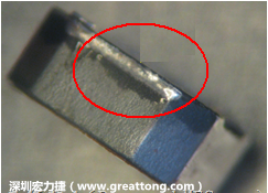 使用錫(Sn)鍍層的電源電感器(Power Inductors)，經(jīng)過(guò)推力測(cè)試后，其焊點(diǎn)還保留在零件的端點(diǎn)上，所以推力比較高。