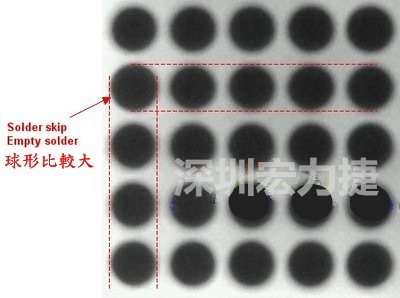 現(xiàn)在我畫幾條直線你再看看是否有發(fā)現(xiàn)那一顆BGA的錫球比較大，有空焊的可能？