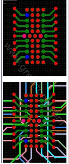 焊盤(pán)內(nèi)過(guò)孔用于內(nèi)部，而外部引腳在0.5mm柵格上扇出-深圳宏力捷