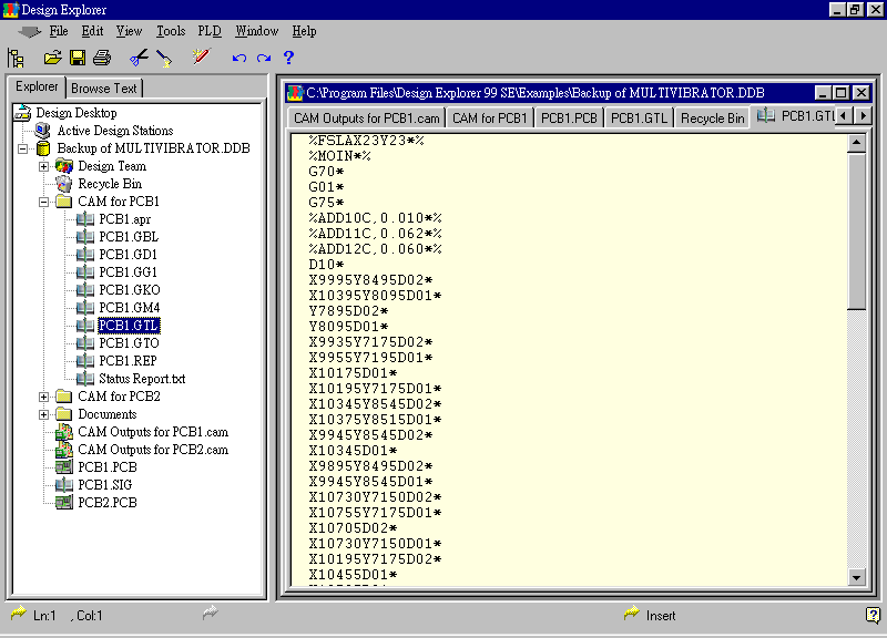 要檢查各Gerber輸出文件，則在瀏覽器中打開CAM Output for PCB1，即可看到一系列Gerber輸出文件。