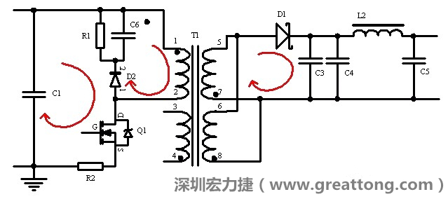 元件布局的時(shí)候，要優(yōu)先考慮高頻脈沖電流和大電流的環(huán)路面積，盡可能地減小,以抑制開(kāi)關(guān)電源的輻射干擾