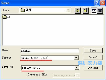 選擇菜單 File－Save As，輸出格式選 ORCAD 9.10。