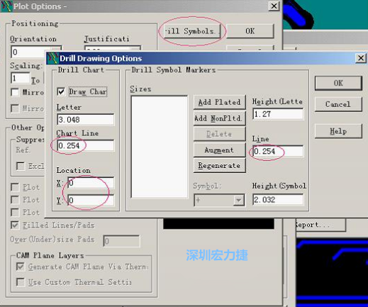 轉(zhuǎn)孔圖時也需在Customize Document欄點擊Option，在彈出的Plot Options-窗口中選擇Drill Symbols