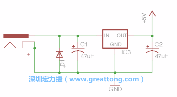 新增RBBB→Power_Jack，將它放在電壓調(diào)整器的輸入端旁邊。