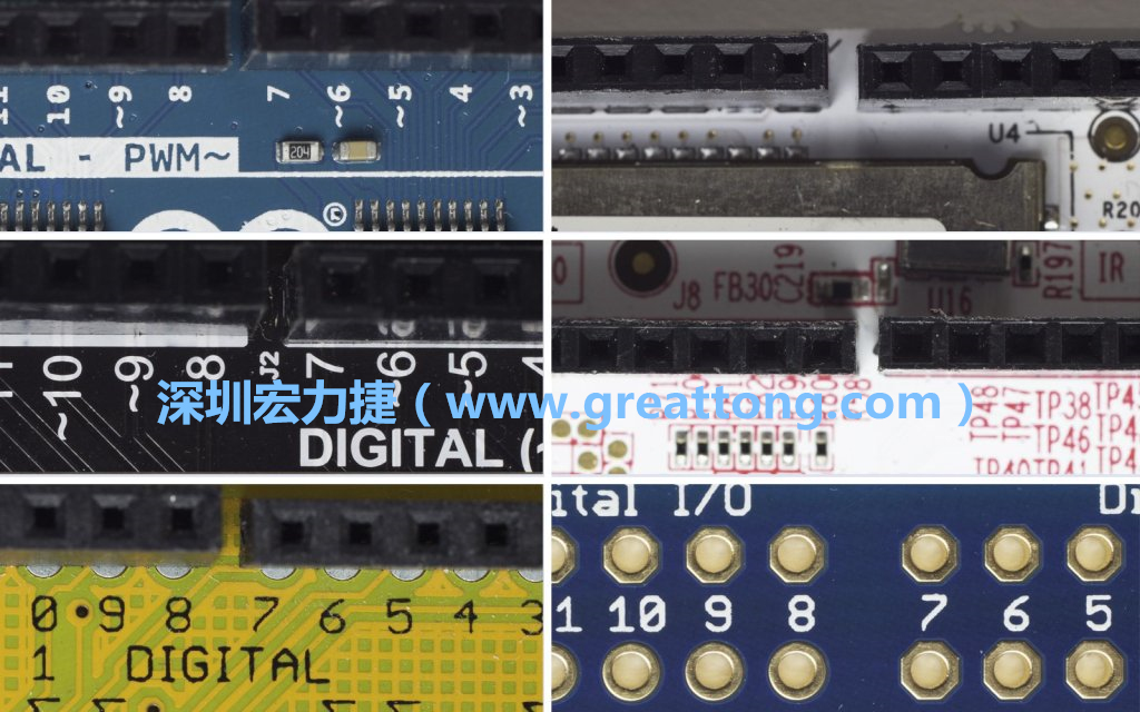 各種不同尺寸的Arduino上第7、8腳位的間距。