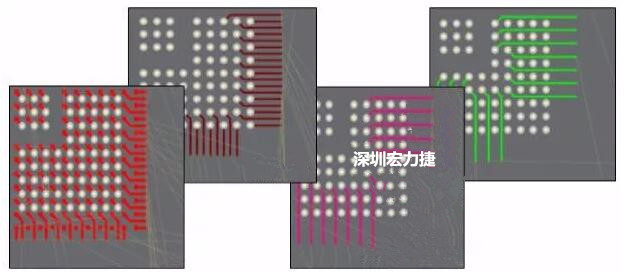 扇出及逃逸時(shí)布線是根據(jù)適用的設(shè)計(jì)規(guī)則來進(jìn)行的。