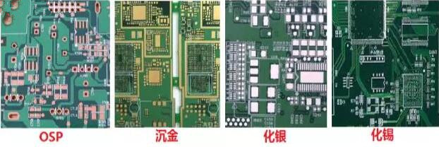 表面工藝分：熱風(fēng)整平，沉金， 化銀， 化錫， OSP 等幾種表面工藝