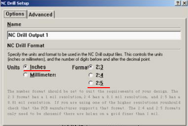 將格式改為“Inches 2：5”（ 以確保資料精度，反之孔與線路有偏移現(xiàn)象；）點(diǎn)OK完成鉆孔文件轉(zhuǎn)換